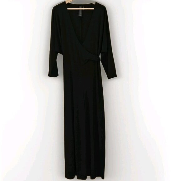 Norma Kamali Jumpsuit Women L / 40 Black Dolman LS Wrap Front Tie Waist Wide Leg - Picture 1 of 16